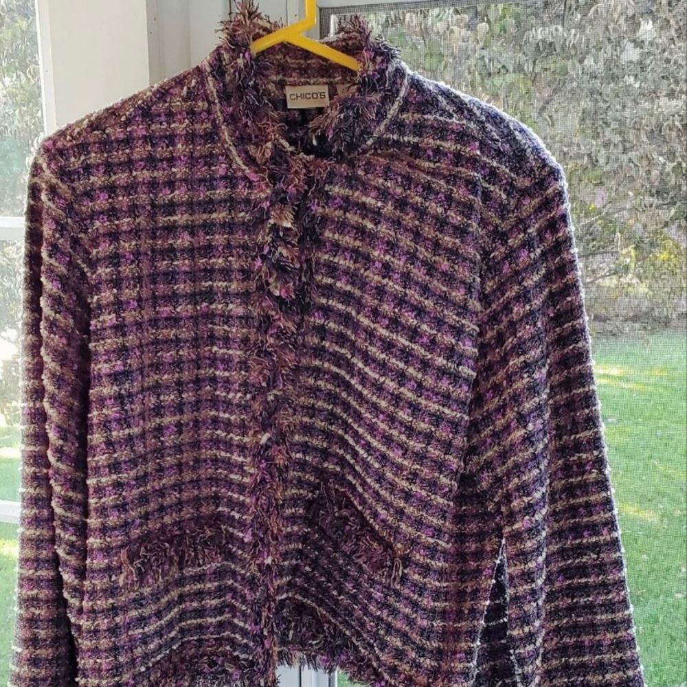 Chico's multi tweed jacket women size 3